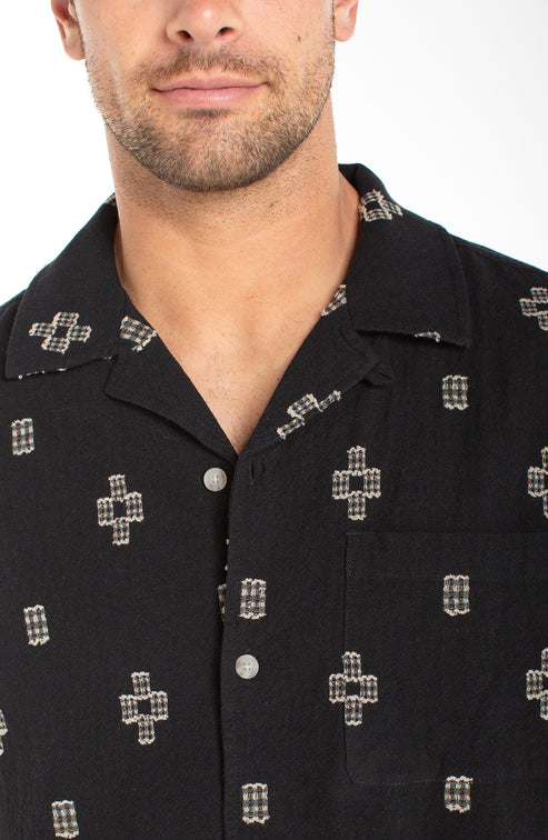 Geometric Button Up Camp Shirt - Black/Parchment