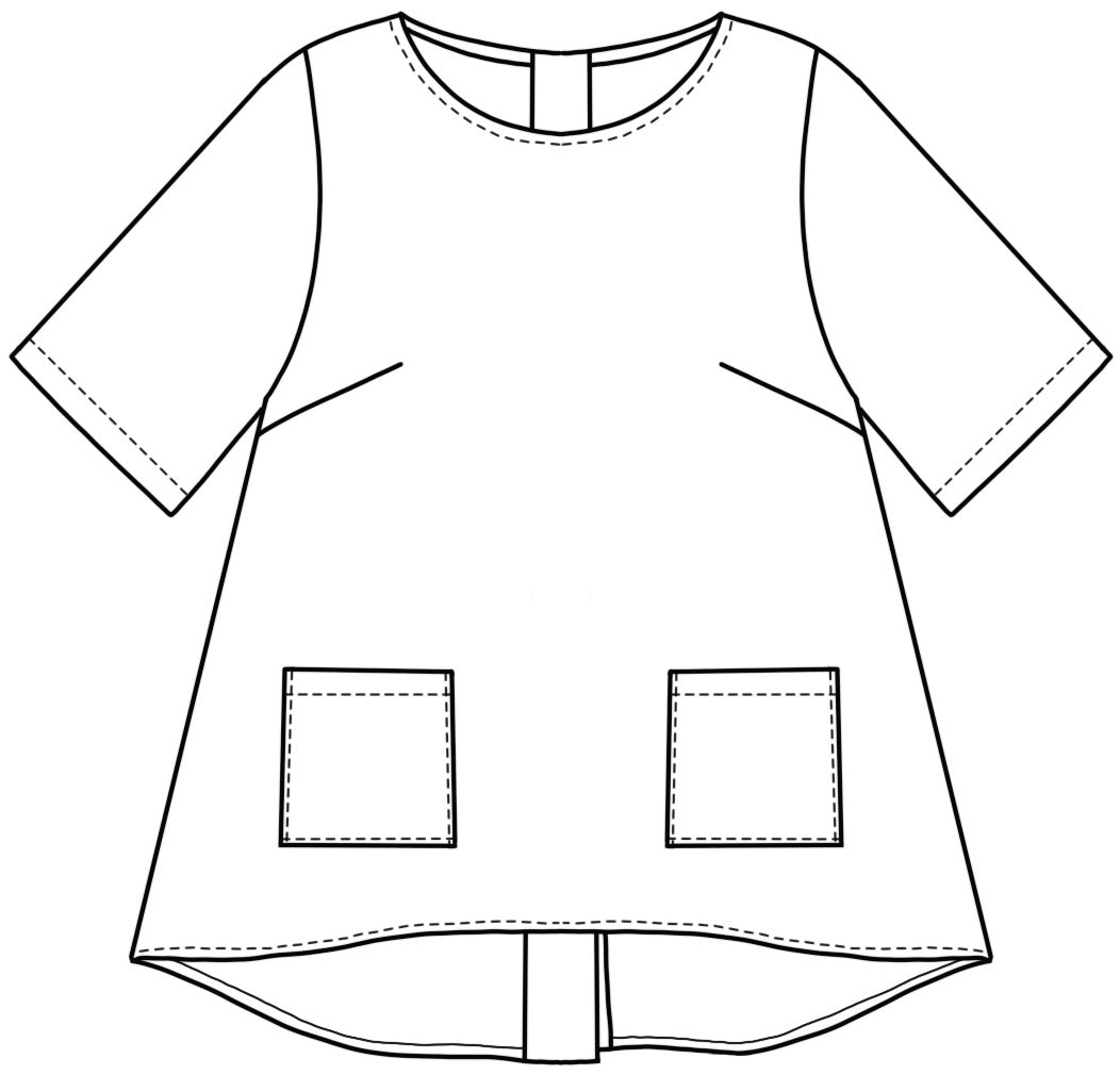 flat drawing of a top with front pockets