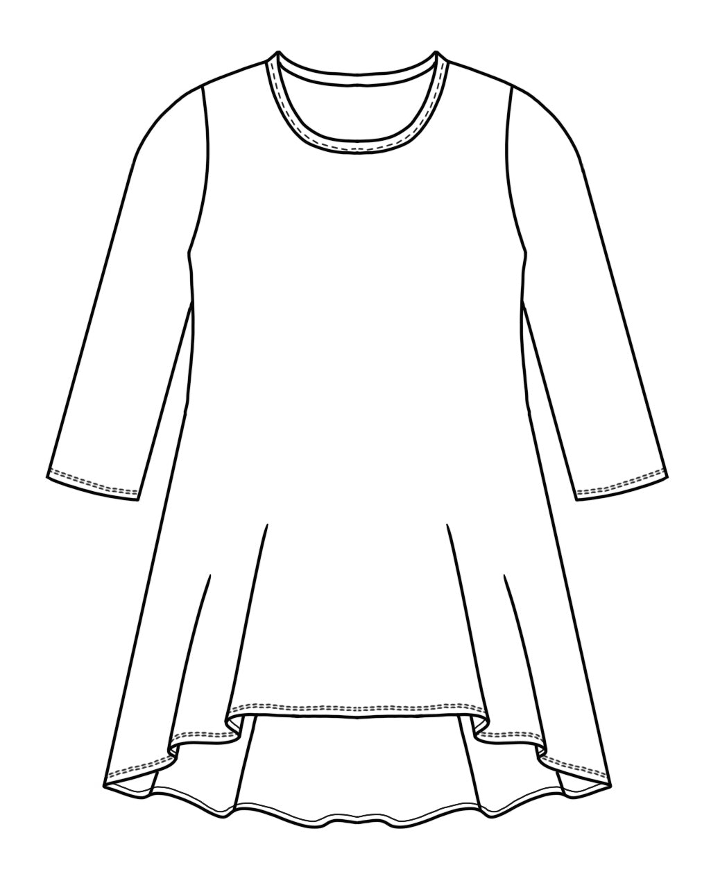 flat drawing of a 3/4 sleeve top