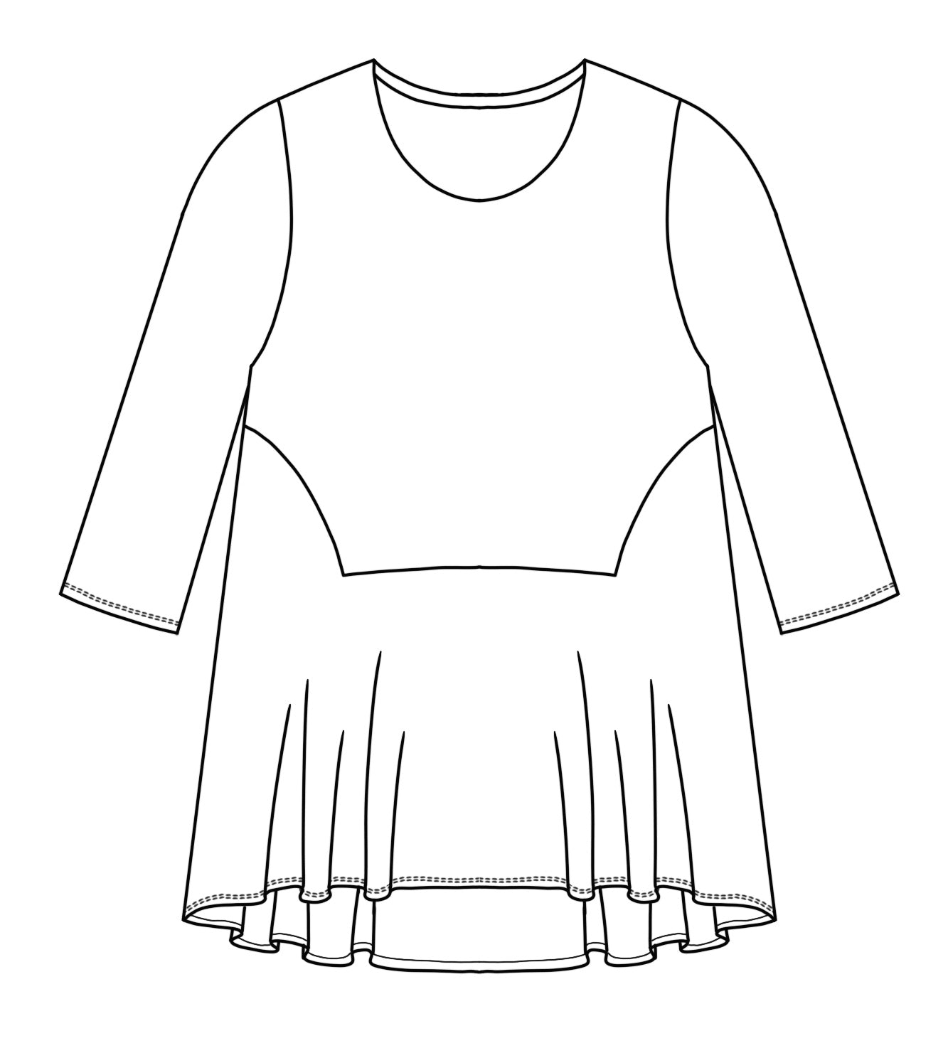 flat drawing of a top with a contrasting bottom