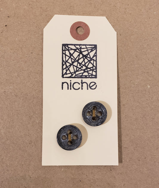 black buttons on a Niche card