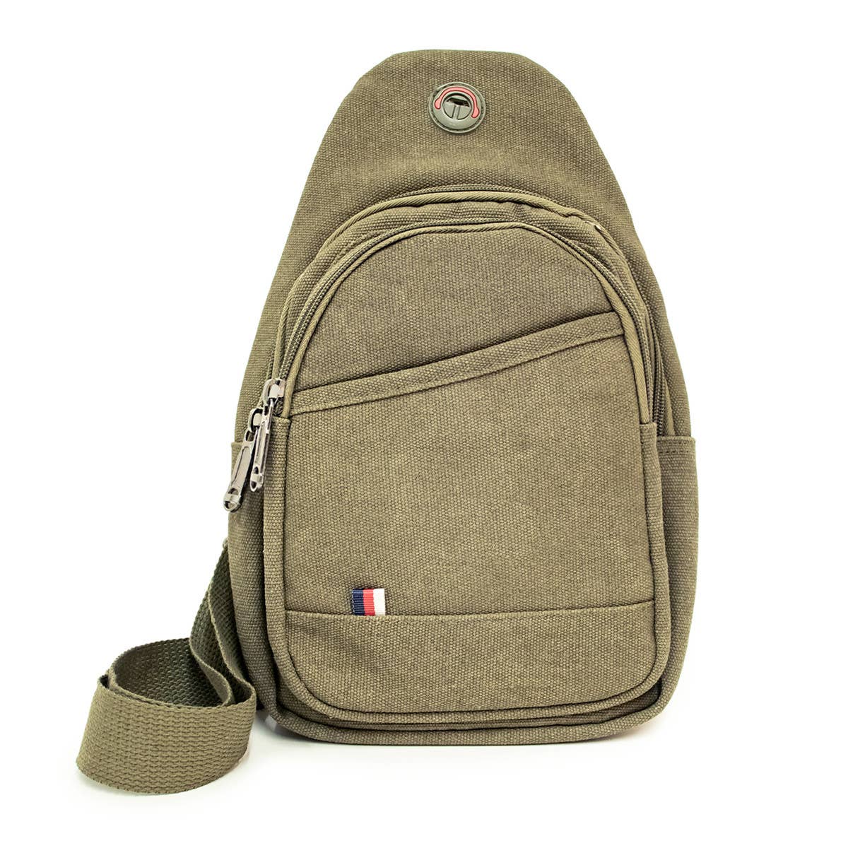 the image shows an olive crossbody bag against a white backdrop