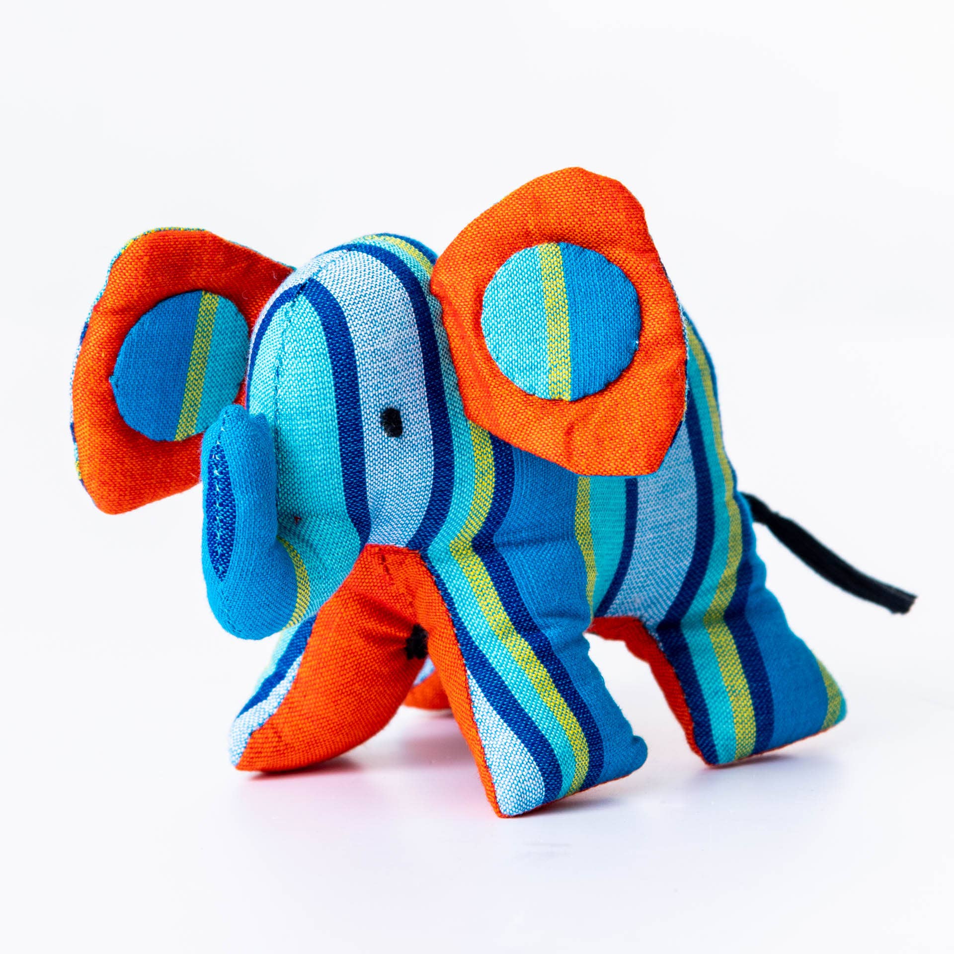 blue, green, and orange elephant stuffed animal