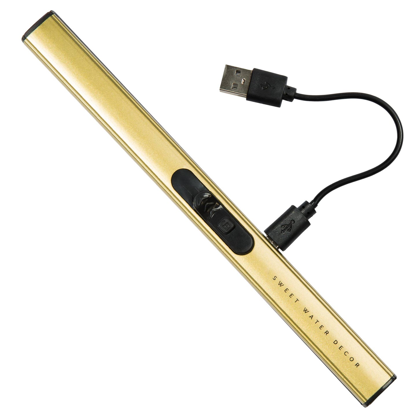 image shows an electronic candle lighter with a charger attached