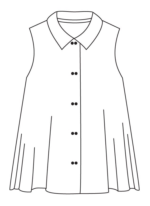 drawing of a sleeveless button up blouse