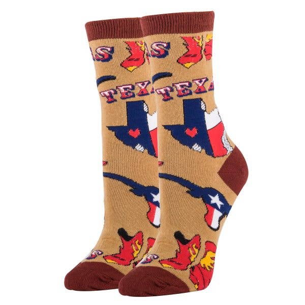 brown texas themed print socks
