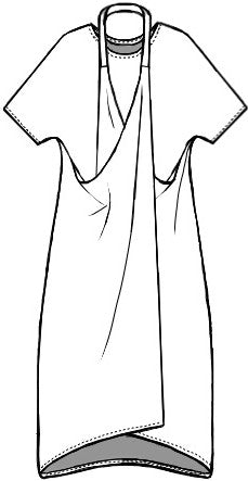 flat drawing of a dress with a halter style strap at the neck