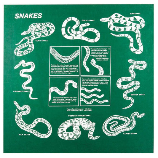 green bandana with snakes printed on it