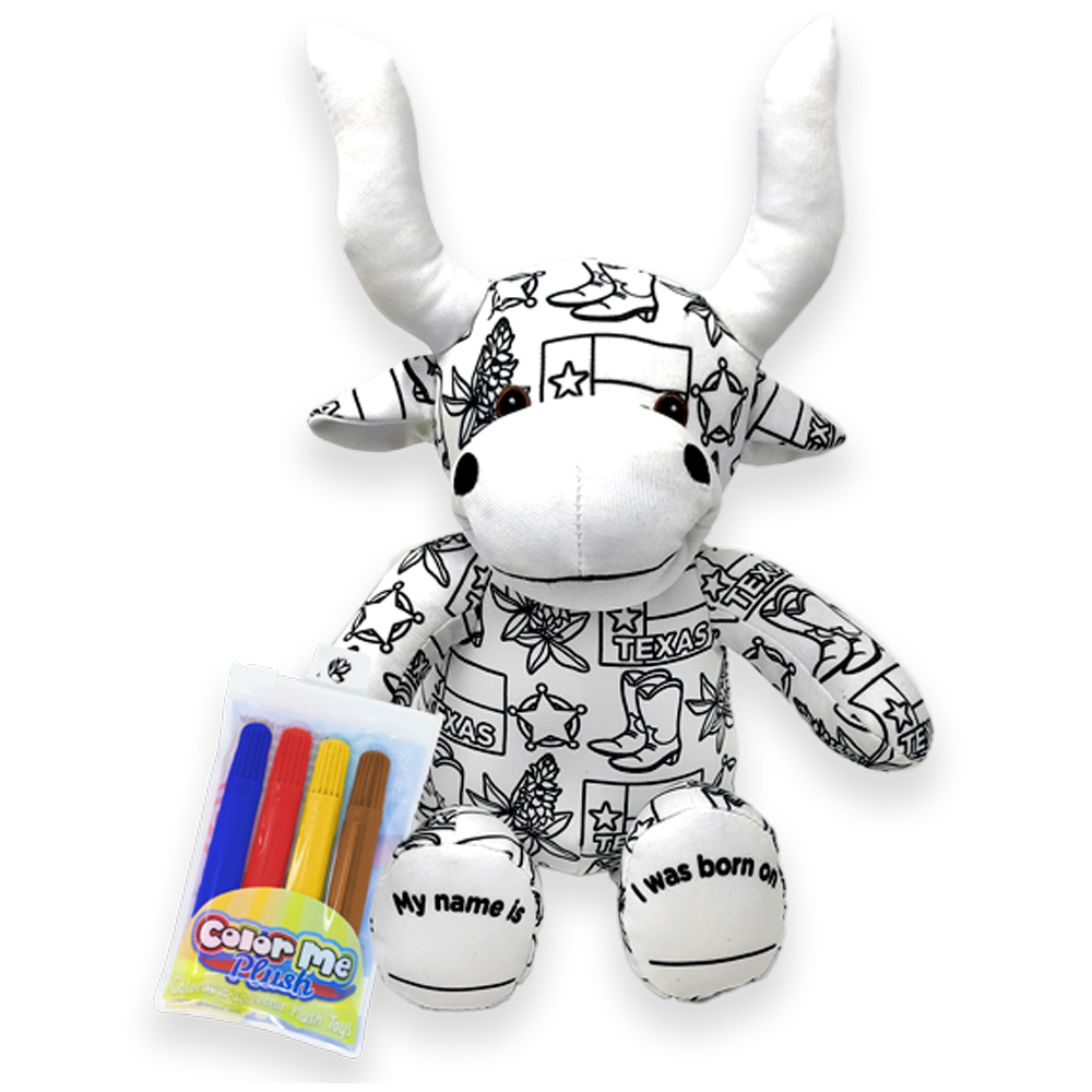 longhorn stuffed animal with markers 