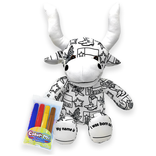 longhorn stuffed animal with markers 