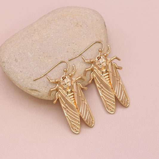 gold cicada shaped earrings