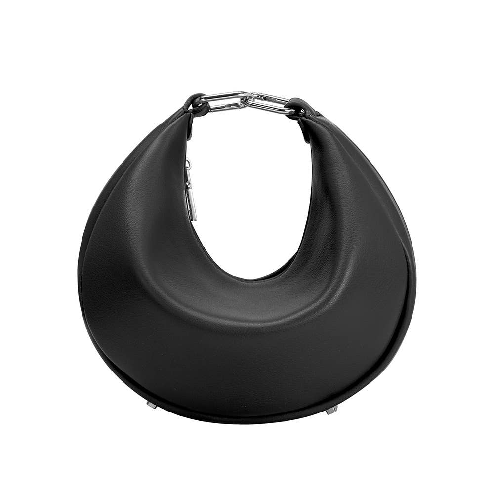 small circular black handbag