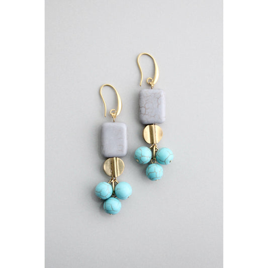 18k gold plated brass hook earrings with magnesite and brass