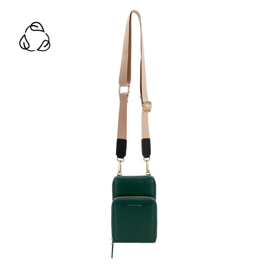 green crossbody against a white backdrop