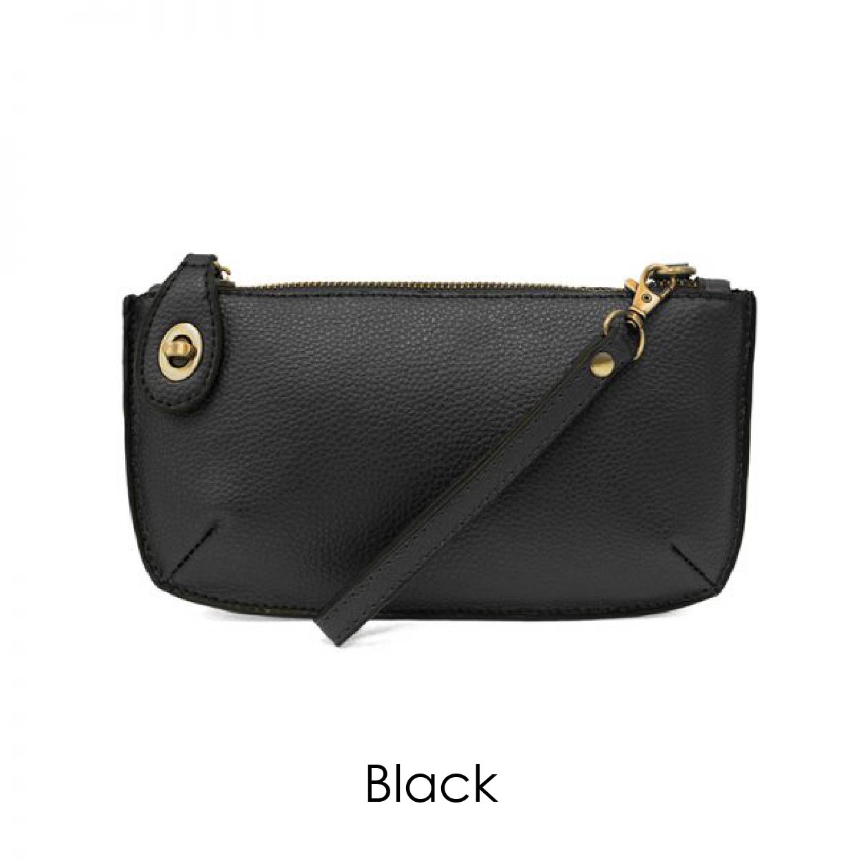 black leather clutch on a white background