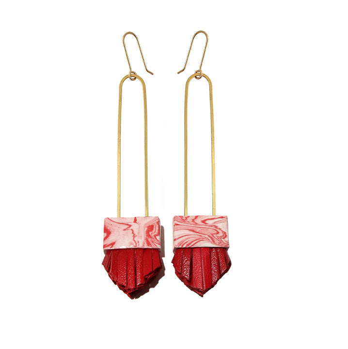 red fringey drop earrings