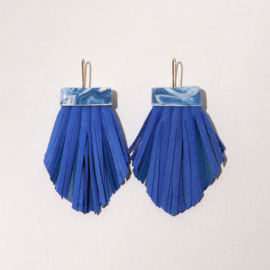 electric blue chunky fringe earrings