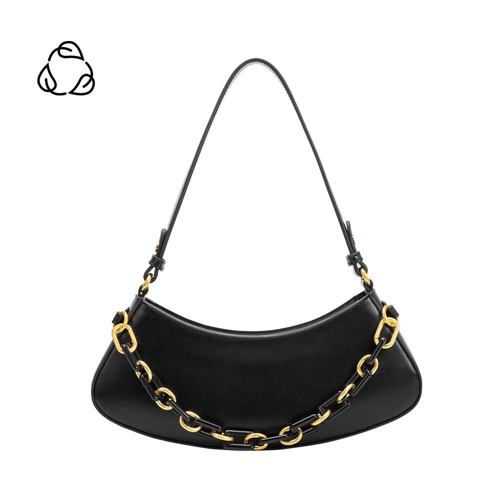 black baguette bag with gold chain strap