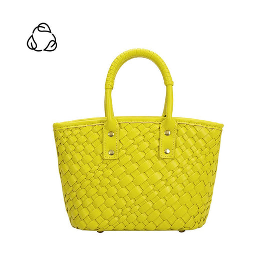 bright yellow woven handbag