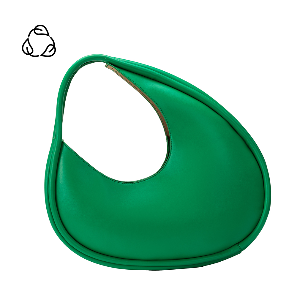 green circular asymmetrical shoulder bag with double piping structured handles