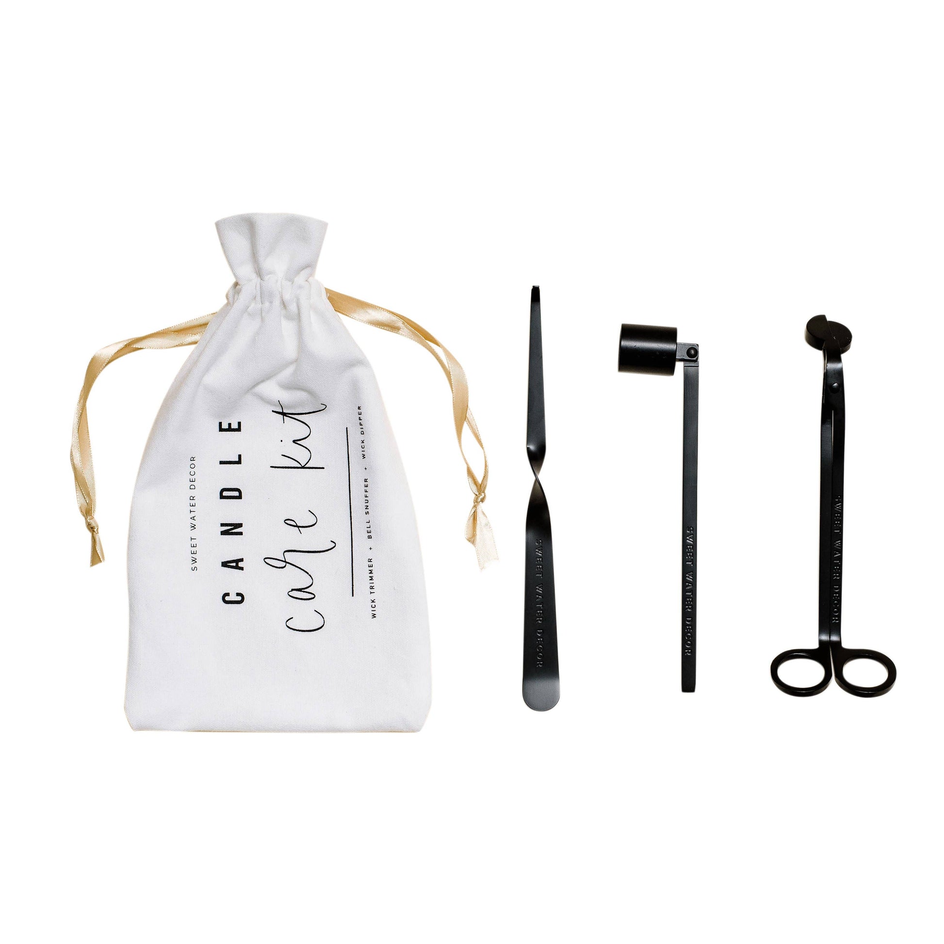 candle care set pictured with bag and all set contents.