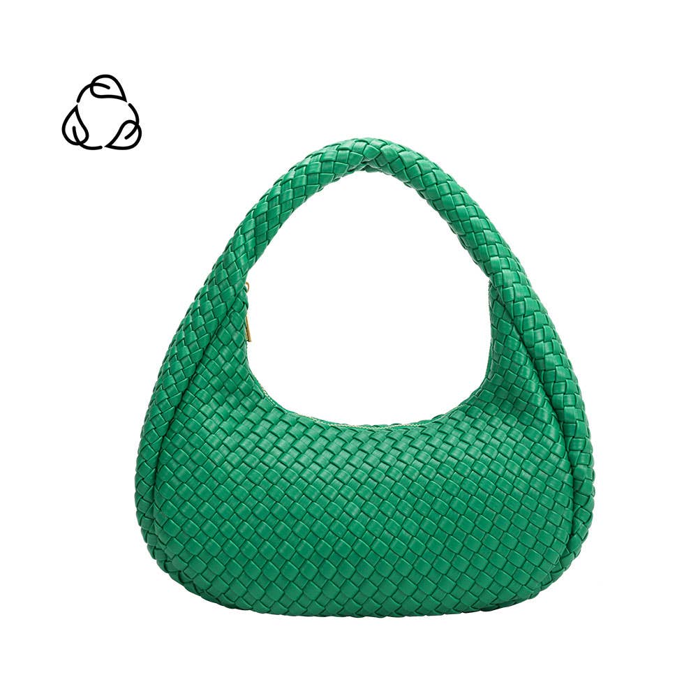 green woven handbag
