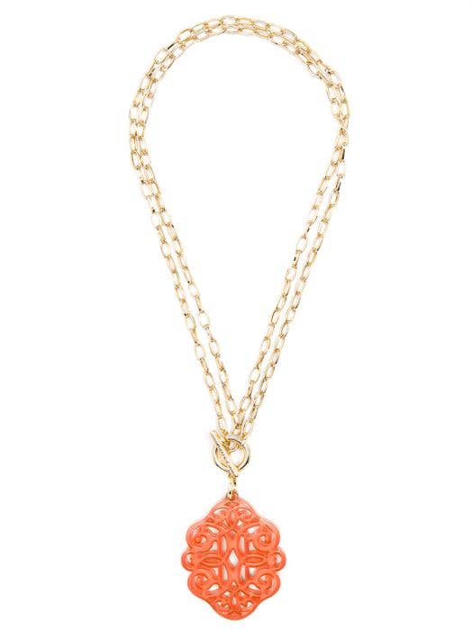 gold chain necklace with orange pendant