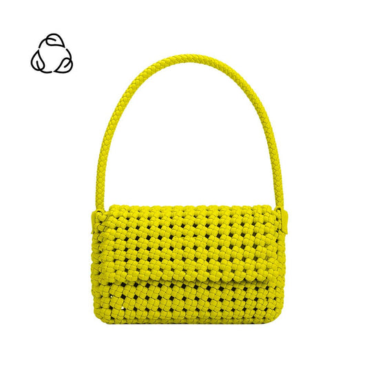 bright yellow woven shoulder bag