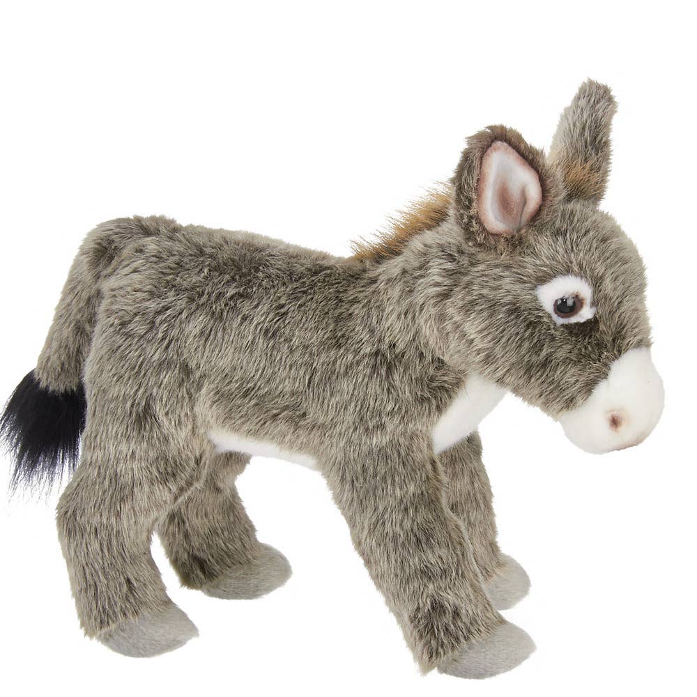 small standing brown and grey donkey plush