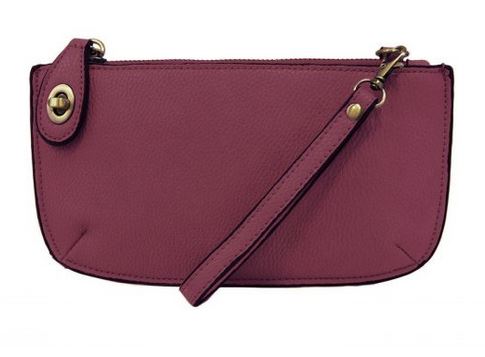mulberry colored wristlet bag
