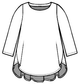 drawing of a top with a full, flowy high-low body